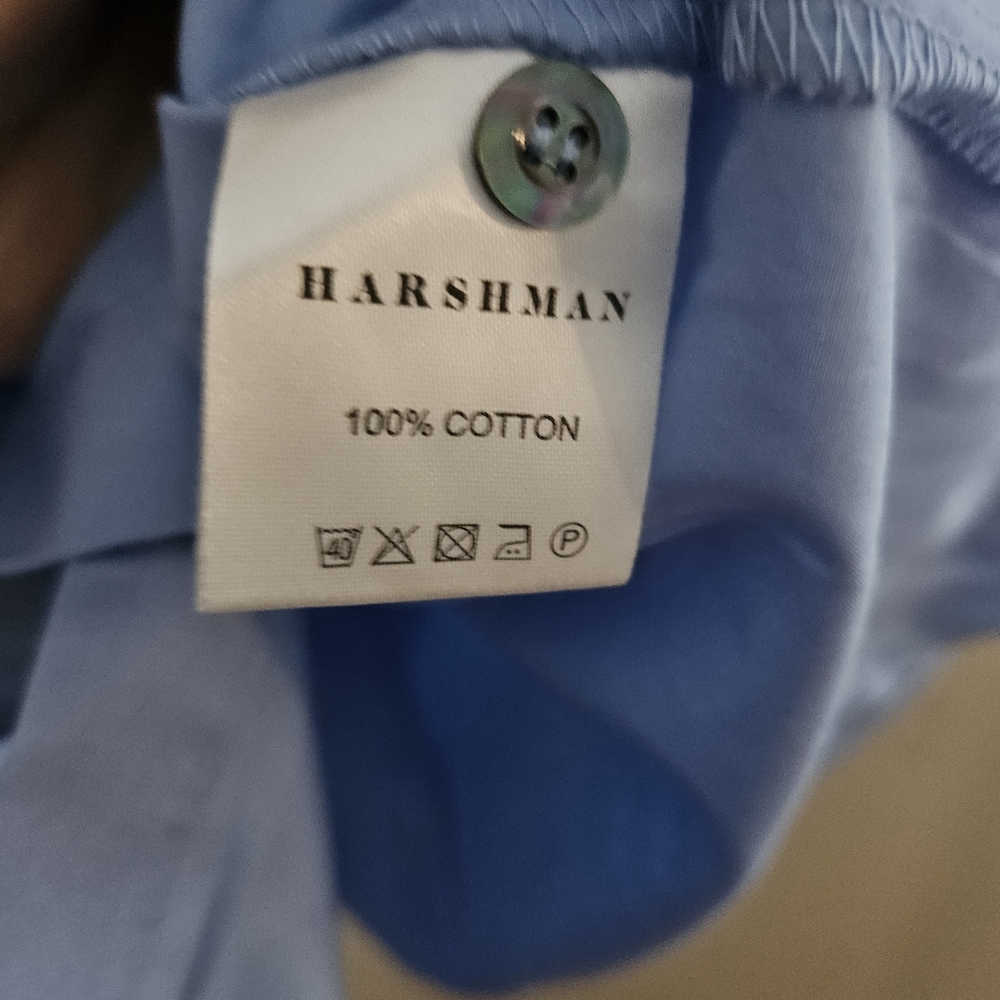 Harshman Blouse Juliana Light Blue Ruffled Sleeve Button-Up Shirt Cotton Classic - Picture 12 of 13